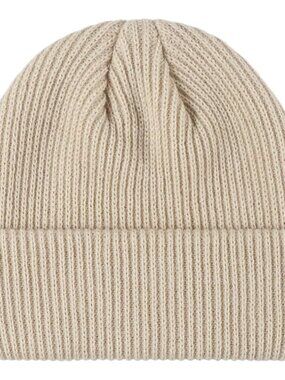 Unisex Cream Warm Thick Knitted Cuffed Beanie Winter Pull-on Classic Skull Cap